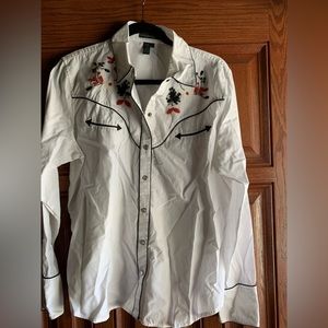 Ralph Lauren extra-large white cotton beadwork western shirt pearl buttons